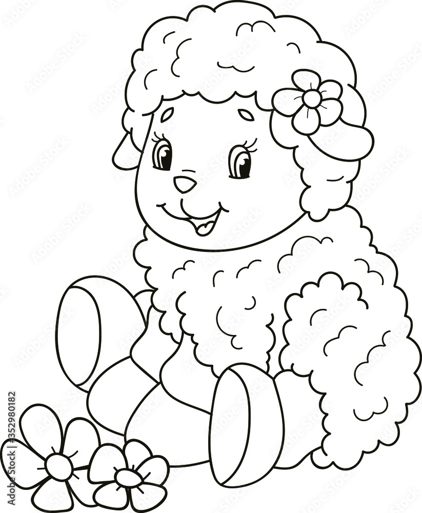 Coloring page outline of cartoon cute little baby sheep. Colorful ...
