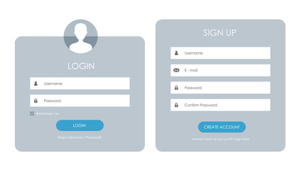 registration form and login form page. vector template for your design. website ui concept.