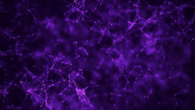 Network Connection Structure. Low Poly Shape With Connecting Purple Dots And Lines On Dark Background. 3d Rendering Big Data Visualization.