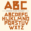 Wooden font, Plank Wood table alphabet. Old boards with nails ABC. Cartoon style Vector