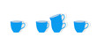 Tassen Gruppe Dekoration, 
blaue Kaffee-, Kakao- oder Cappuccino-Tassen Hintergrund,
Grafik Illustration isoliert auf weißem Hintergrund
