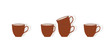 Tassen Gruppe Dekoration, 
braune Kaffee-, Kakao- oder Cappuccino-Tassen Hintergrund,
Grafik Illustration isoliert auf weißem Hintergrund
