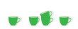 Tassen Gruppe Dekoration, 
grüne Kaffee-, Kakao- oder Cappuccino-Tassen Hintergrund,
Grafik Illustration isoliert auf weißem Hintergrund
