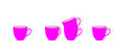 Tassen Gruppe Dekoration, 
pinke Kaffee-, Kakao- oder Cappuccino-Tassen Hintergrund,
Grafik Illustration isoliert auf weißem Hintergrund
