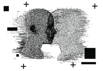 Poster - Alter ego concept, alternative self. Person and its doppelganger or twin, dissociative identity disorder.