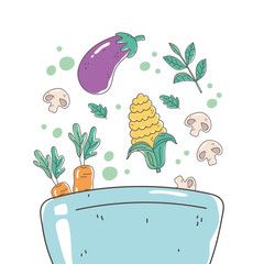 Wall Mural - healthy food bowl with eggplant corn carrots and mushroom nutrition diet organic