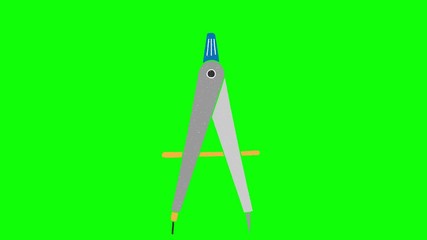 Poster - architects compass hand drawn animation green screen. explanatory icons for video editing