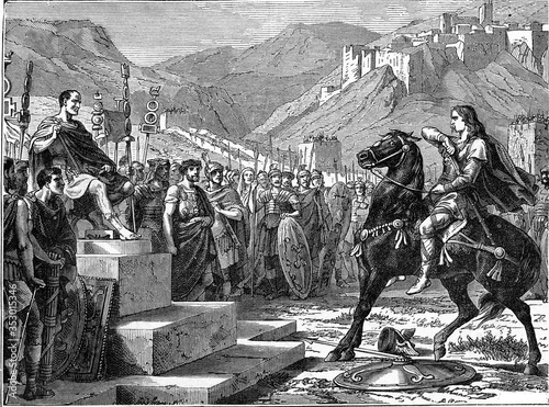 Fotomural Vercingetorix in cesar court. vintage illustration.