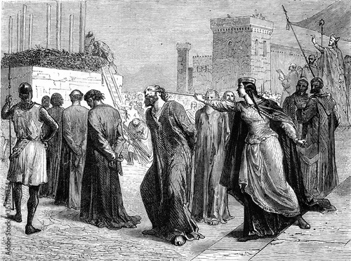 Fotografía The heretics of Orleans march to death, vintage illustration.