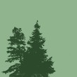 Leinwandbild Motiv Illustration of silhouettes of two pine trees with green background
