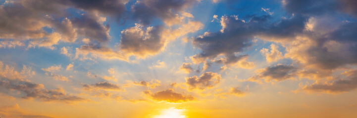 Wall Mural - gorgeous panorama scenic of sunrise and sunset with silver lining and cloud in the morning and eveni