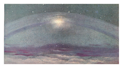 Canvas Print - The ring of Saturn seen under 30 degrees north latitude in winter around noon, vintage illustration.