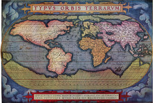 Abraham Ortelius 1571 World Map, Vintage Illustration.