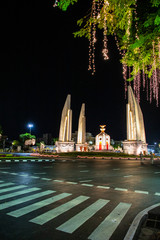 Democracy Monument by night without people and traffic, Bangkok, Thailand