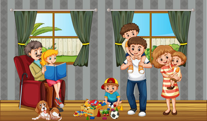 Poster - Scene with people in family relaxing at home