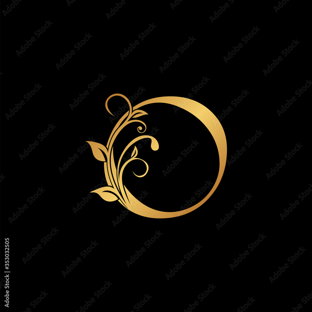 Golden floral letter O logo Icon, Luxury alphabet font initial vector ...