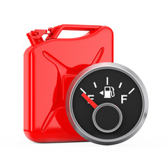 Aufkleber - Fuel Dashboard Gauge Showing a Empty Tank in front of Red Metal Jerrycan. 3d Rendering