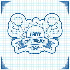 1 june international childrens day cartoon doodle style banner background. happy Children day greeting cad, icon or label. Cartoon kids day poster. Children day hand drawn banner design