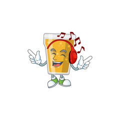 Canvas Print - Cartoon drawing design of mug of beer listening to the music with headset