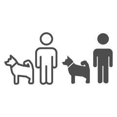 Poster - Man and dog line and solid icon, domestic animal concept, dog walking sign on white background, person walking pet icon in outline style for mobile concept and web design. Vector graphics.