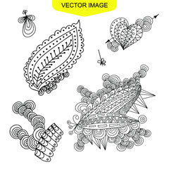 Poster - Coloring book page. Ethnic style. Line art. Creative abstration. Decorative hand drawn element. Black icon isolated on white background. Vector EPS 10.