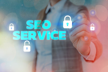 Poster - Word writing text Seo Service. Business photo showcasing techniques and procedures to increase the website visibility