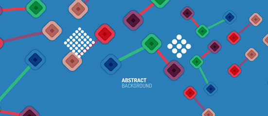 Abstract square dot connections, flat style multicolored geometric background for Wallpaper, Banner, Background, Card, Book Illustration, landing page or poster design