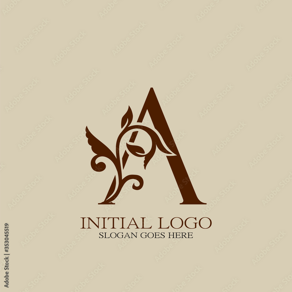 Initial logo letter A luxury style. Vintage nature floral Leaves ...