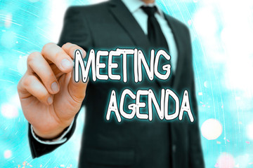 Fototapete - Word writing text Meeting Agenda. Business photo showcasing items that participants hope to accomplish at a meeting