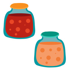 set of two cans with compote, isolated object on a white background, vector illustration,