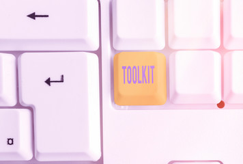 Wall Mural - Text sign showing Toolkit. Business photo showcasing set of tools kept in a bag or box and used for a particular purpose