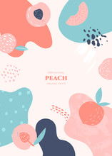 Vector Frame With Doodle Peach And Abstract Elements. Hand Drawn Illustrations.