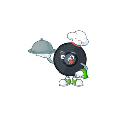 Canvas Print - A music viynl disc chef cartoon mascot design with hat and tray