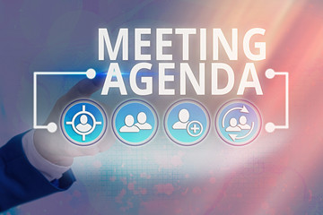 Fototapete - Word writing text Meeting Agenda. Business photo showcasing items that participants hope to accomplish at a meeting
