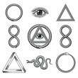 Snake, Eye, Penrose triangle Uroboros illustrations in a vintage style