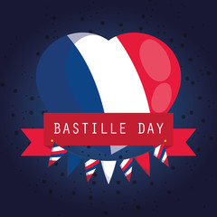 Canvas Print - france flag heart with ribbon of happy bastille day vector design