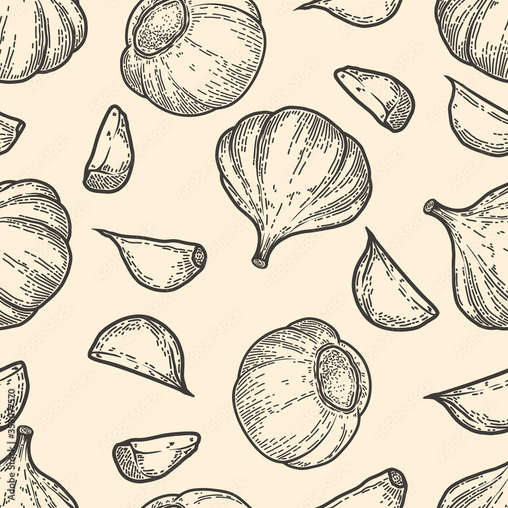 Seamless pattern with garlic illustrations. Design element for poster ...