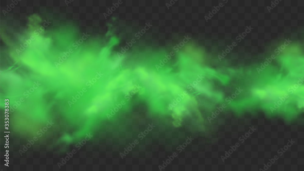 Green smoke isolated on transparent background. Realistic green