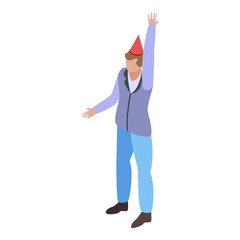Poster - Man at office party icon. Isometric of man at office party vector icon for web design isolated on white background