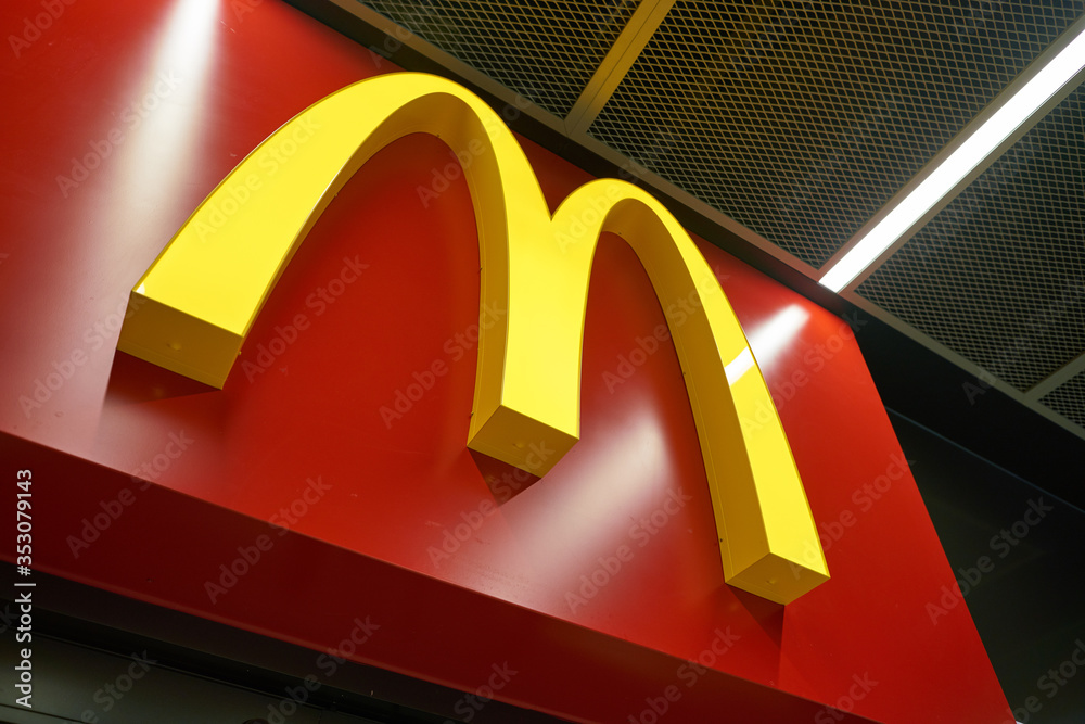 SHENZHEN, CHINA - CIRCA FEBRUARY, 2019: Golden Arches sign at McDonald's restaurant in Shenzhen, China.