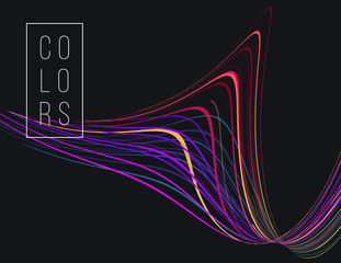 Wall Mural - abstract poster with equilizer lines in movement, bright neon curve, sound background