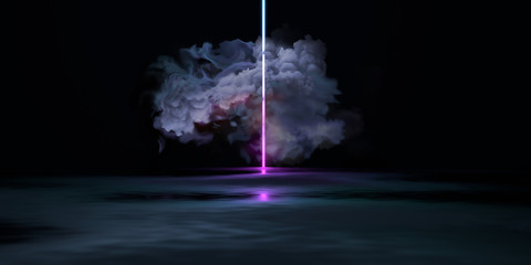 Poster - Cloud and light source against a dark background. 3d render / rendering