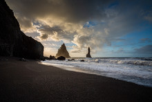 The Black Sand Beach Of Reynisfjara And Basalt Rock Formations Troll Toes In The Southern Coast Of Iceland.