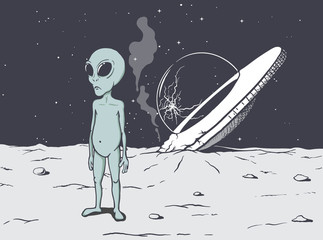 Wall Mural - crash of flying saucer