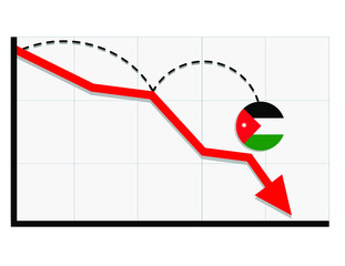 jordan flag with red arrow graph going down showing economy recession and shares fall. crisis, jorda