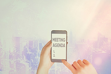 Fototapete - Word writing text Meeting Agenda. Business photo showcasing items that participants hope to accomplish at a meeting