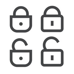 Poster - padlock or lock icon vector open and closed line outline art isolated symbol, unlocked and locked pa