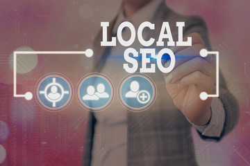 Poster - Text sign showing Local Seo. Business photo showcasing helps businesses promote products and services to local customers