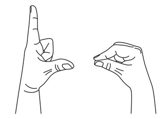 Wall Mural - two hands comparing size between index and thumb fingers. gesture showing measuring in sign language