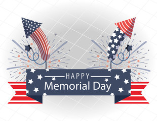 Wall Mural - Fireworks with ribbon of memorial day vector design